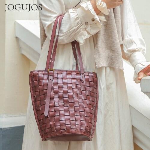 JOJUJOS Luxury Handbags Women Bag Designer Genuine Leather Weave Shoulder Bag High Quality Cowhide Vintage Ladies Top-Handle New
