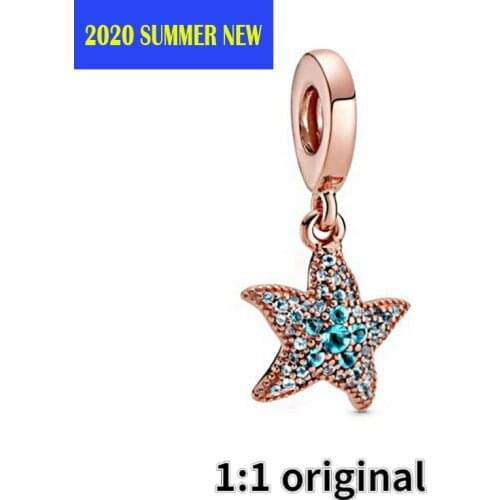 2020 Summer Silver 925 Jewelry Beads Rose Gold Pentagram Starfish Dangle Charm Fit Original Pandora Bracelets Women DIY Fashion