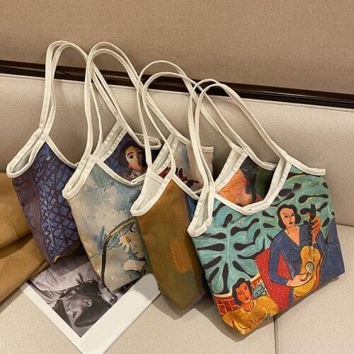 2021 Creative Oil Painting Shoulder Bags For Women Casual Canvas Large Capacity Tote Bags Female Shopping Bag Daily Travel Bag