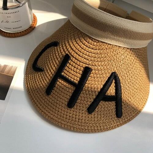 Womans Sun Hats Female Letter Visor Caps Hand Made DIY Straw Summer Shade Hat Empty Top Hat Beach Hot