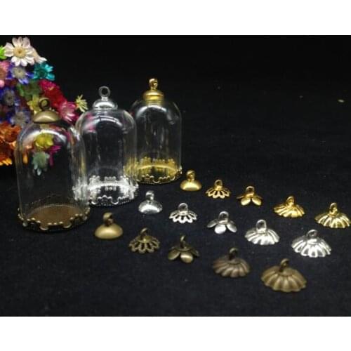 20sets/lot 30*20 tube glass globe flower tray beads cap set glass vials pendant diy glass wishing bottle cover necklace findings