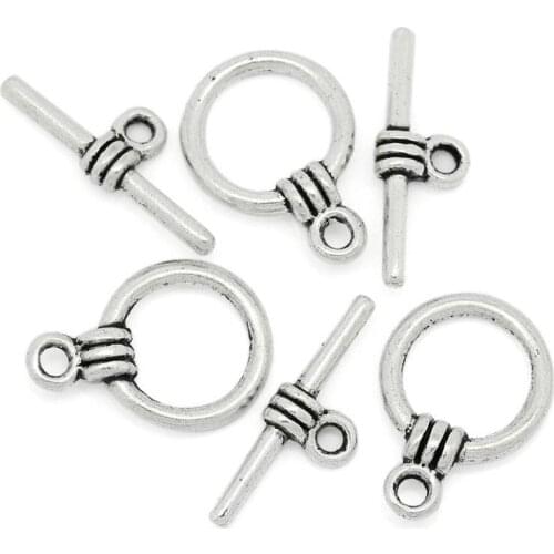 40 Sets Doreen Box Ring Toggle Clasps Znic Alloy Silver Color For DIY Jewelry Making Accessories, Ring:15x11mm,Bar:17x6mm