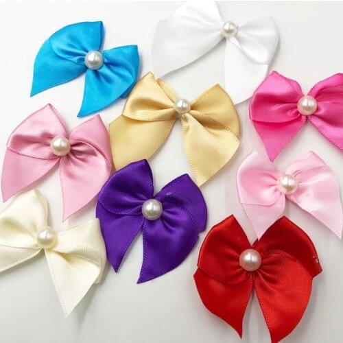 40PC Ribbon Bows FlowerW/Pearl Appliques Sewing Craft Lots U pick A332