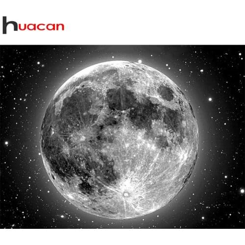 Huacan 5d Diamond Painting Black White Moon Mosaic Embroidery Night Scenery Cross Stitch Wall Stickers Diamond Art