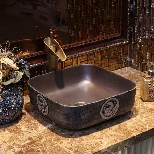 Antique Square Europe Style Ceramic wash basin bathroom sinks countertop sinks handmade ceramic sinks