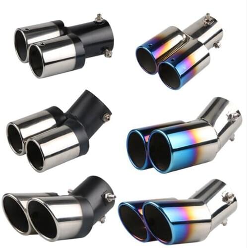 Automobile universal one-out two-baked blue tail throat, double-pipe tail pipe muffler, stainless steel exhaust pipe