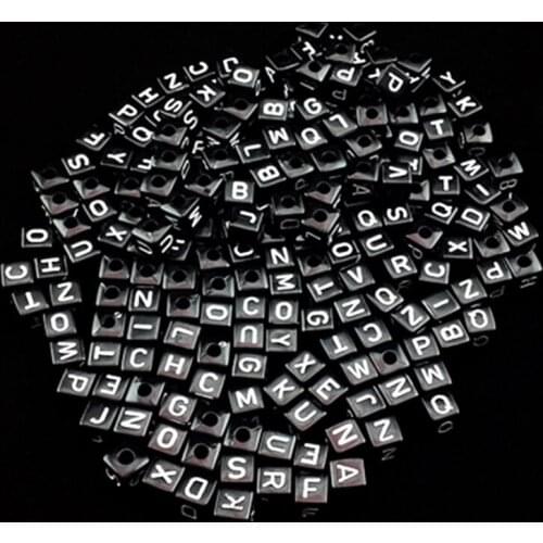50pcs White Alphabet/Letter Black Square Beads Toy for Children Jewelry Making Bead DIY Lacing Bracelet Toy Girl Gifts Wholesale