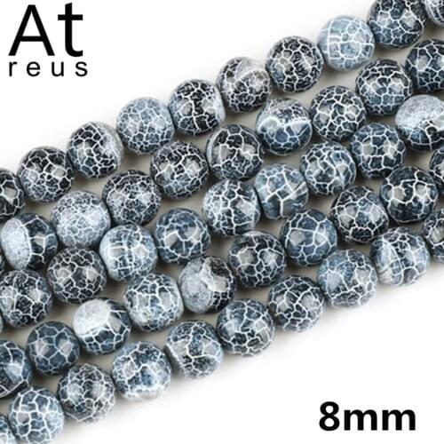 Frost Cracked Black Grey Agates Beads Natural Stone Loose Beads For Jewelry Making Minerals 8mm Diy Bracelet Jewellery 15"