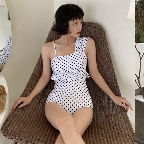 High Waist Swimwear One Piece Korean Girl Swimsuit Push Up Onepiece Swim Wear Trendy Sexy Bathing Suit Beach Wave Point Hot Dot
