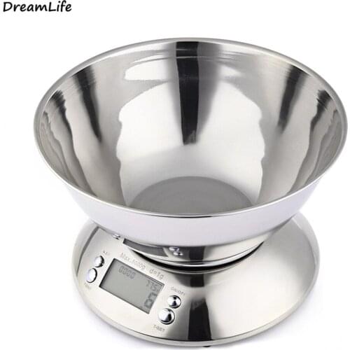 Stainless Steel Kitchen Scale 5kg/1g Electronic Scale Kitchen Food Balance Cuisine Precision Digital Scale With Bowl Cook Tool