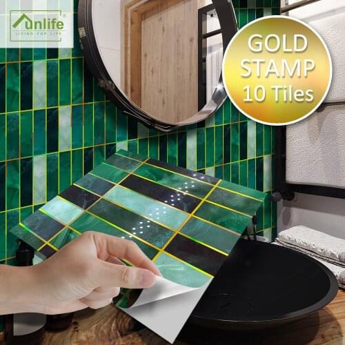 Funlife® Gilding Vertical DIY Tile Sticker Bathroom Decor Wall Decal PVC Self-Adhesive Oil-Proof Kitchen Removable Wall Stickers