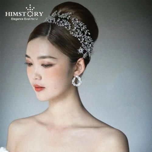HIMSTORY Newest Ladies Wedding Headpieces With Cube Zircon Wholesale Bridal Hair Accessories Branch Crown Headdress