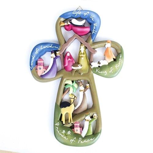 Christ Cross exquisite resin pendant - Jesus was born Christian Christmas gift lamb of god crafts Catholicism home decor figures