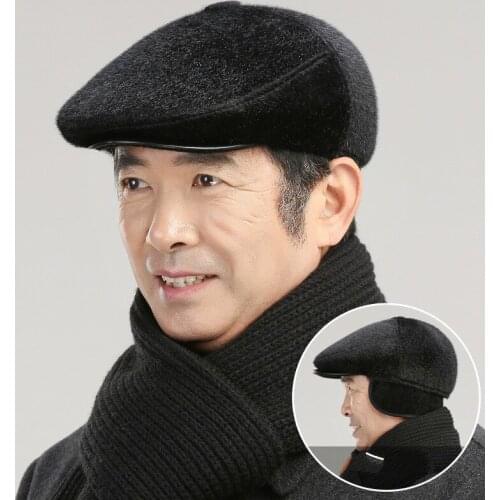 Beret Cap Autumn Winter Hat Men Earflap Cap Male Ivy Newsboy Flat Cap Thick Warm Ear Flap Fur Felt Dad Hat Men Berets