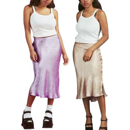 Summer Solid Skirt Women A-Line 90s Y2K Skirts Harajuku Midi Casual High Waist Split Party Streetwear Bodycon E-girl Skirts