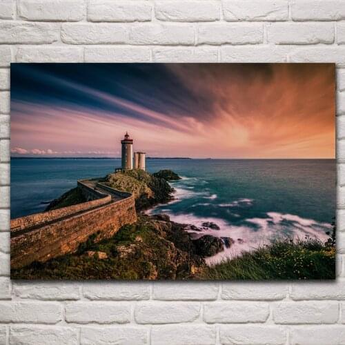 Petit minou lighthouse brittany coast runrise sea scenery living room home wall art decor wood frame silk fabric poster KN104