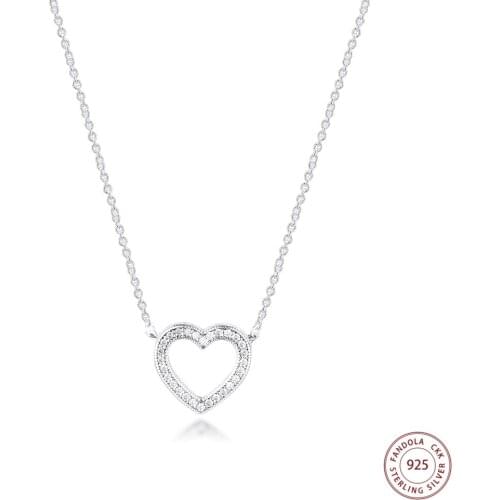 Statement Pendant Necklaces 925 Sterling Silver Loving Hearts Clear CZ Necklaces Pendants for Jewelry Making Women Accessories