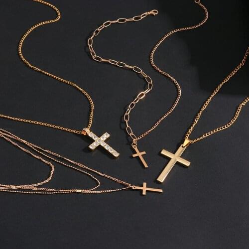 Fashion Mens Womens Neck Chain Crystal Cross Pendant Choker Necklace For Women Gold Silver Necklaces 2021 Trend Female Jewelry