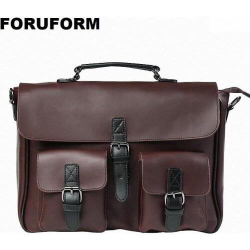 Men Briefcase Business Office Handbag Crazy horse skin PU Leather Shoulder Messenger Bag Mens Crossbody bags ZH-327