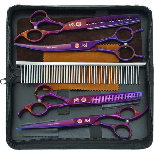 7.0" Pet Scissors Set Dog Grooming Tijeras Sharp Edge Straight & Thinning & Curved Shears Animals Hair Cut Tools Forceps B0022A