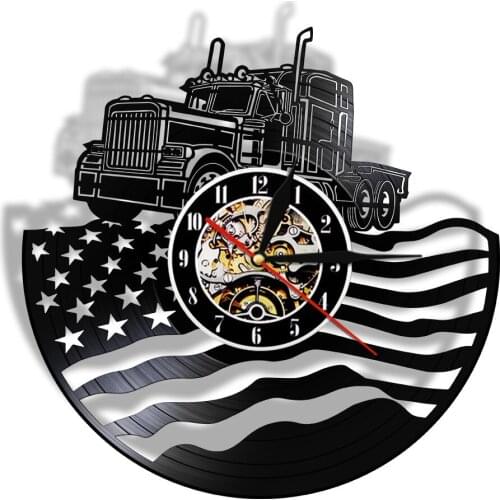 Retro Black Hanging Wall Clock Tractor American Flag Vinyl Record Wall Clock 3D Watches Unique Farmhouse Wall Art Decor