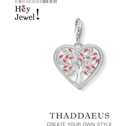 925 Sterling Silver Red Tree Heart Pendant Charm 2019 Autumn Fashion Jewelry Romantic Fertility Life Gift Fit Bracelet For Women