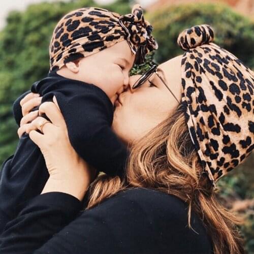 Lovely Bow Baby Hat Turban Leopard Print Baby Girl Boy Hat Parent-child Cap Infant Toddler Bonnet Newborn Photography Props