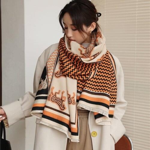Cashmere Scarf Winter Luxury 2021 Brand Women Horse Print Pashmina Shawls Lady Wraps Thick Warm Female Blanket Scarves Stoles