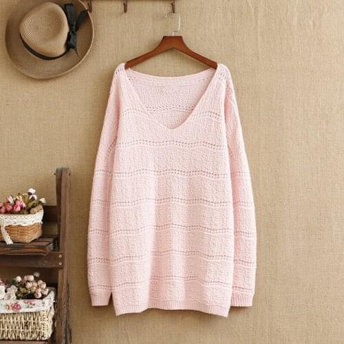 Plus Size Sweater For Women V-Neck Crocheted Knitted Fabric Plus Thick Long Sleeve High Quality Large Size Sweater For FatLadys