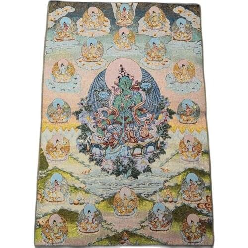 Collect nepalese Thangka figures embroidery silk green Tara