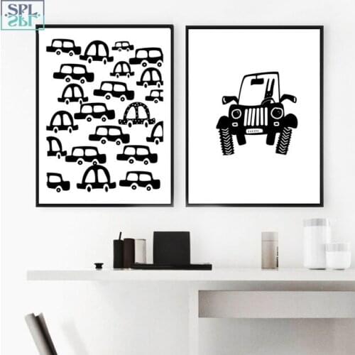 SPLSPL Abstract Black And White Car Canvas Painting Posters And Prints Wall Pictures For Living Room Kids Decoration No Framed