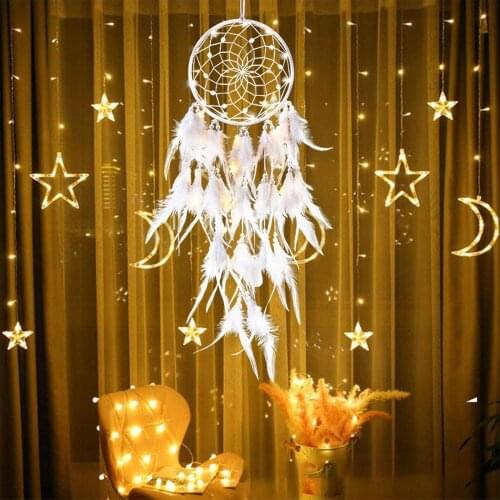 Bohemian Decoration LED Girl Handmade Lace White Feathers Wall Hanging Pendant Lights Home Bedroom Lighting Decoration