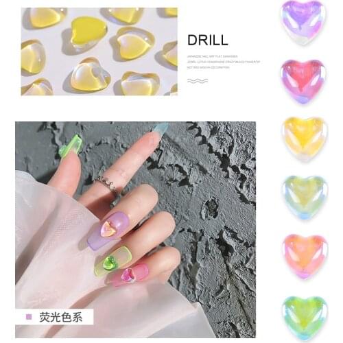 48/60PCS 3D Glitter Magic Bear Bowknots Glittering Transluce Candy Heart Jewel Nail Art Rhinestone Decorations Manicure DIY