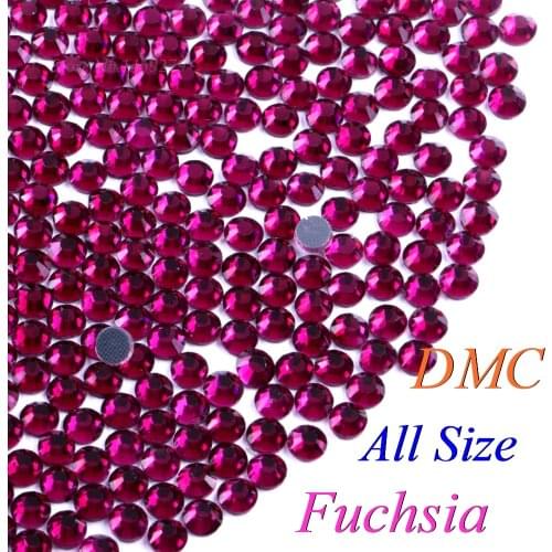 All Size! Fuchsia, DMC Quality Hotfix Rhinestone Glass Crystals Stones Hot Fix Iron-On FlatBack Rhinestones With Glue