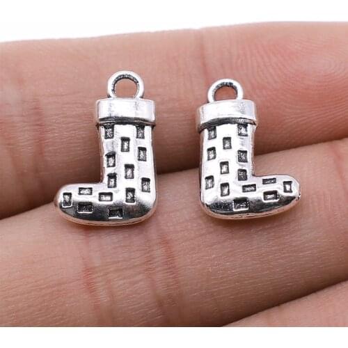 WYSIWYG 5pcs 10x16mm Charms Jewelry Findings DIY Accessories Christmas Socks Pendant Antique Silver Color