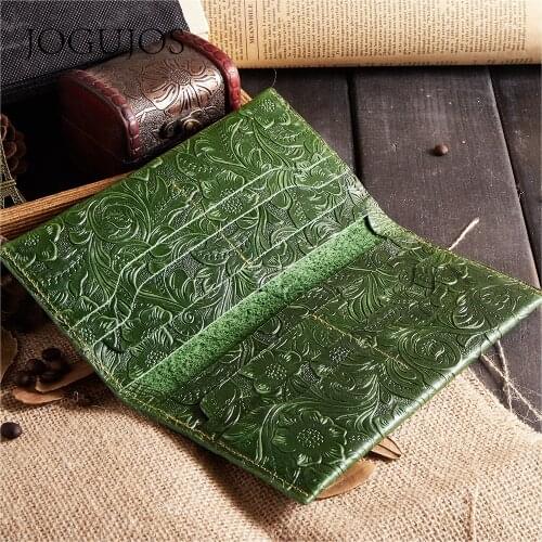 JOGUJOS Women Embossed Travel Passport Cover Clutch wallet Genuine Leather Passport Holder Wallets Unisex Id Card Passport Cover