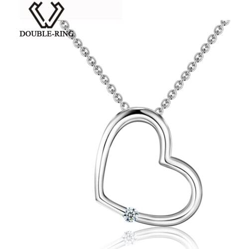 DOUBLE-R Heart Pendants Women Diamond 0.03ct 925 Sterling Silver Necklaces Romantic Christmas Gift Real Jewelry CAP03740SA-1