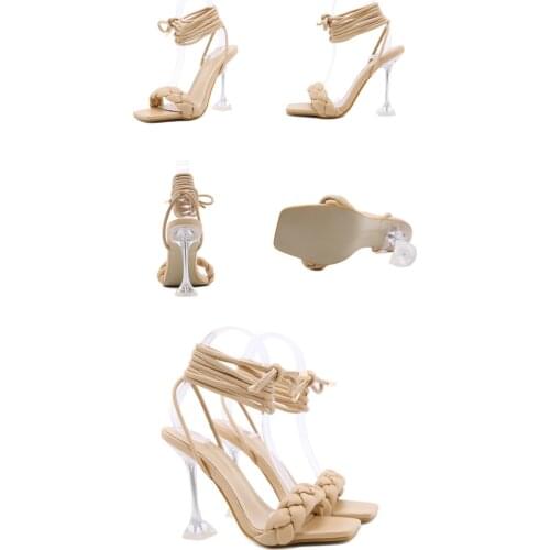 2021 New Summer Fashion Design Weave Women Sandals Transparent Strange High heels Ladies Sandals Open Toe Shoes