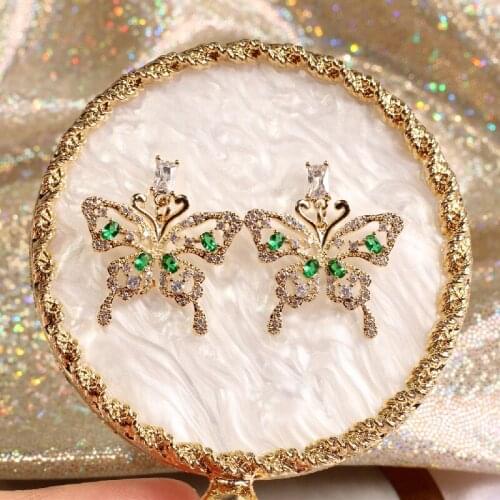 Korea New Design Fashion Jewelry High Quality Micro Inlaid Zircon Earrings Elegant Green Crystal Butterfly Earring for women