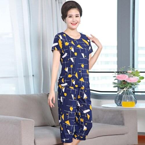 Women 2 Piece Sets Loose Print Short Sleeve T-shirt Woman Tops and Harem Pants Middle-aged Mother Summer Suit