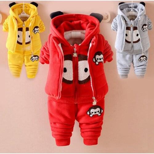 2020 Winter Baby Kids 3 Pcs Set Children Clothes Little Boys Girls Cartoon Bear Velvet Thick Vest Coat + Sweatshirt + Pants X280