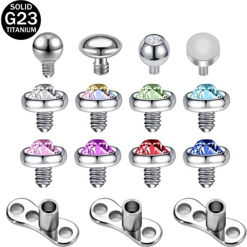 ZS 1 PC G23 Titanium Micro Dermal Piercing Colorful CZ Crystal Dermal Anchor Surface Piercings Gem Skin Diver Bases Body Jewelry