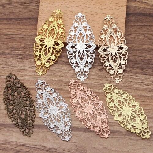 10pcs 35x80mm Silver Plated Brass Hollow Out Flowers Filigree Wraps Connectors Charm DIY Hand Made Jewelry Accessories Wholesale