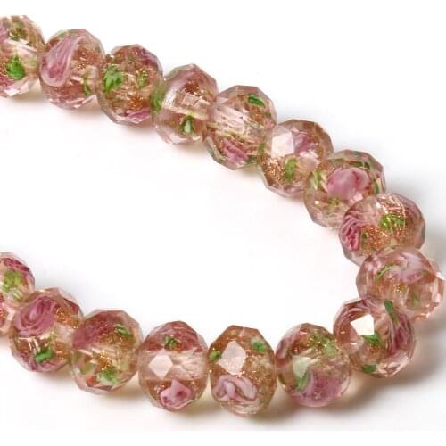 10pcs Champagne Pink Faceted Murano Transparent Flower Lampwork Crystal Glass Rondelle Beads For Jewelry Bracelet Diy Making