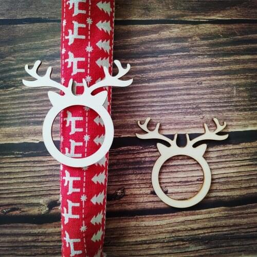12pcs Wooden Deer Napkin Ring Holder Blank Wood Christmas Napking Rings Ornament Reindeer Decorations DIY Craft