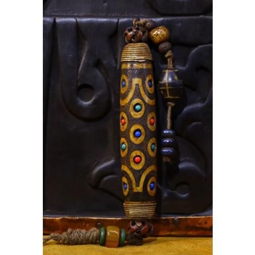 5" Tibet Buddhism Old Natural agate Filigree mosaic Gem Multi-eyed Dzi Bead Town House Exorcism Ward off evil spirits