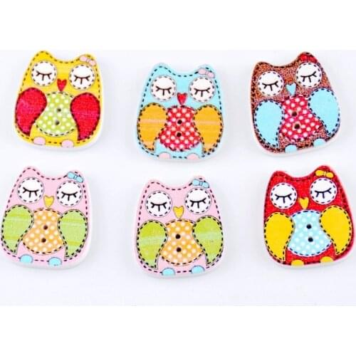 Free shipping New 100pcs Mixed 2 Holes Cartoon Owl Animal Pattern Wood Sewing Buttons Scrapbooking 22x20mm J1396