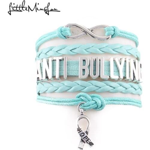 Little Minglou Infinity Hope ANTI BULLYING bracelet medical ribbon charm Awareness men bracelets & bangles for women jewelry