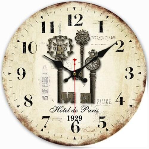 Paris Hotel Watches Farmhouse Vintage Wood Wall Clock Large Art Wall Clocks Vintage French Sweet Home Key Paris Clocks