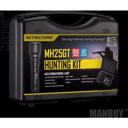 NITECORE Wholesale Spotlight MH25GT 1000Lumens CREE XP-LH LED HUNTING KIT Gear Hunting Military Search Lamp Torch Flashlight Set